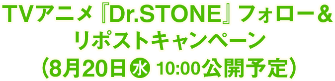 TVアニメ『Dr.STONE』フォロー＆リポストキャンペーン（8月20日(水)10:00公開予定）