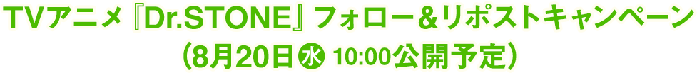 TVアニメ『Dr.STONE』フォロー＆リポストキャンペーン（8月20日(水)10:00公開予定）